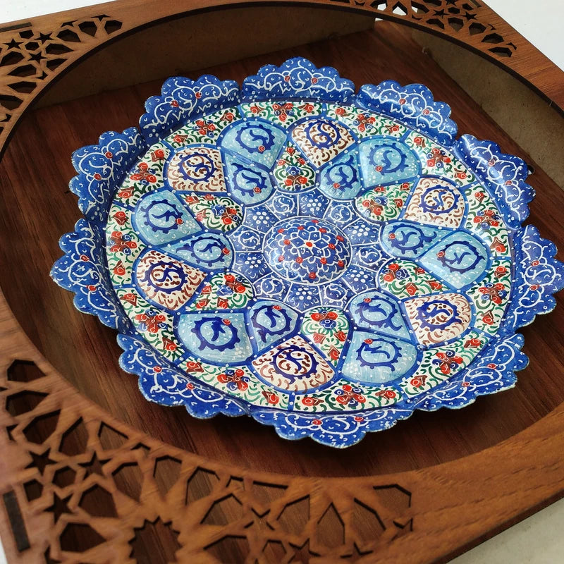 Hand Painted Persian Minakari Wall Plate - Framed Copper Art from Isfahan
