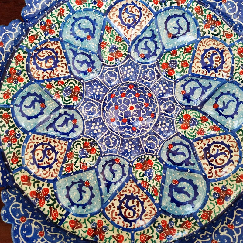 Hand Painted Persian Minakari Wall Plate - Framed Copper Art from Isfahan