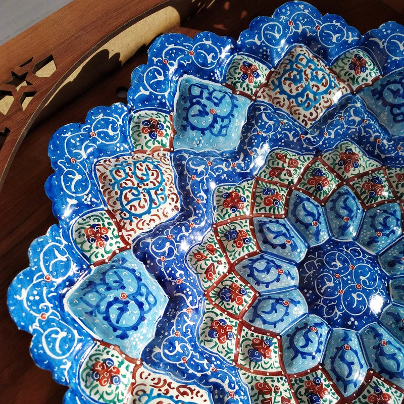 Hand Painted Persian Minakari Wall Plate - Framed Copper Art from Isfahan
