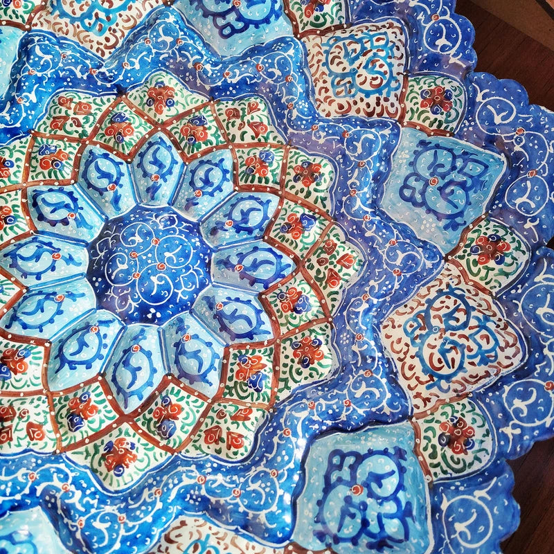 Hand Painted Persian Minakari Wall Plate - Framed Copper Art from Isfahan