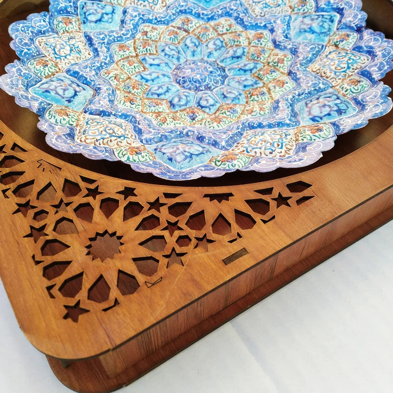 Hand Painted Persian Minakari Wall Plate - Framed Copper Art from Isfahan