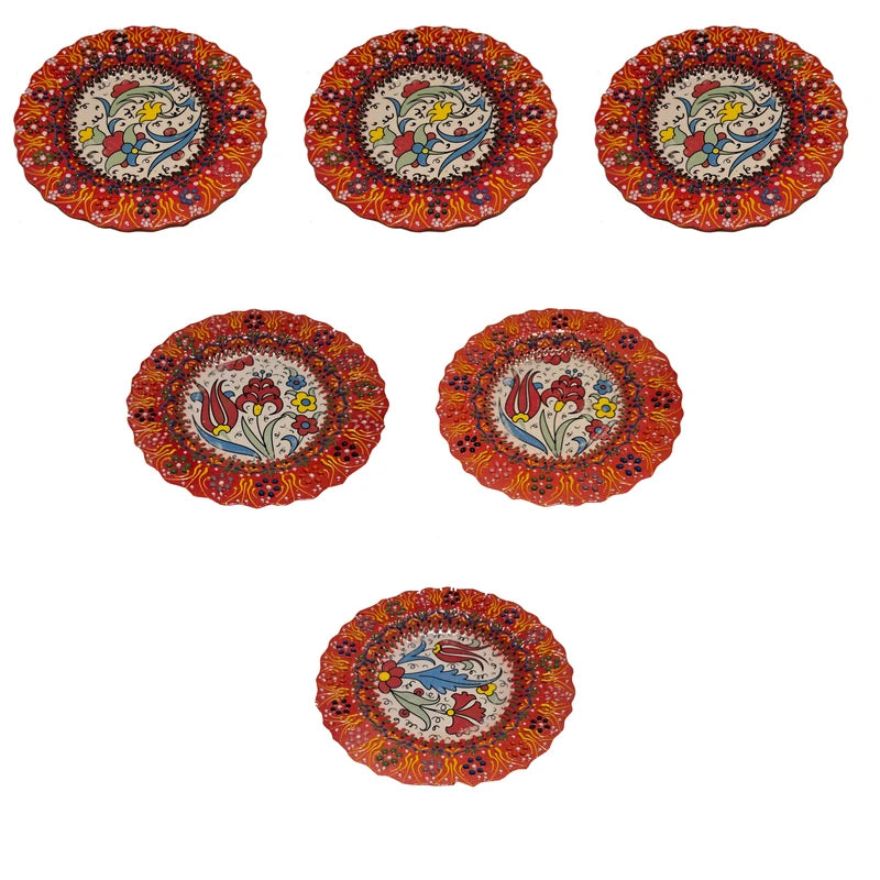 Hand-Painted Persian Ceramic Plates – Set of 6 | Mina-Kari Art on Pottery (18 cm)