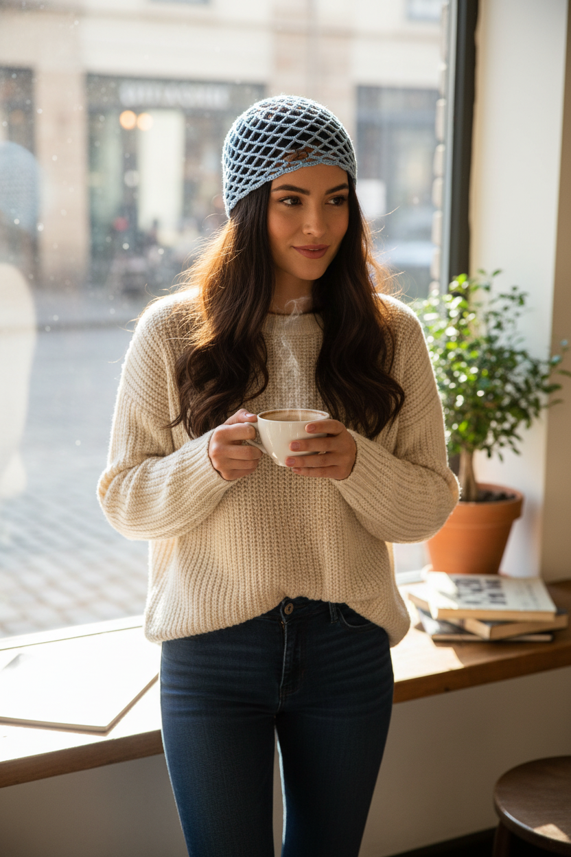 Woman holding a cup of coffee in a cozy indoor setting